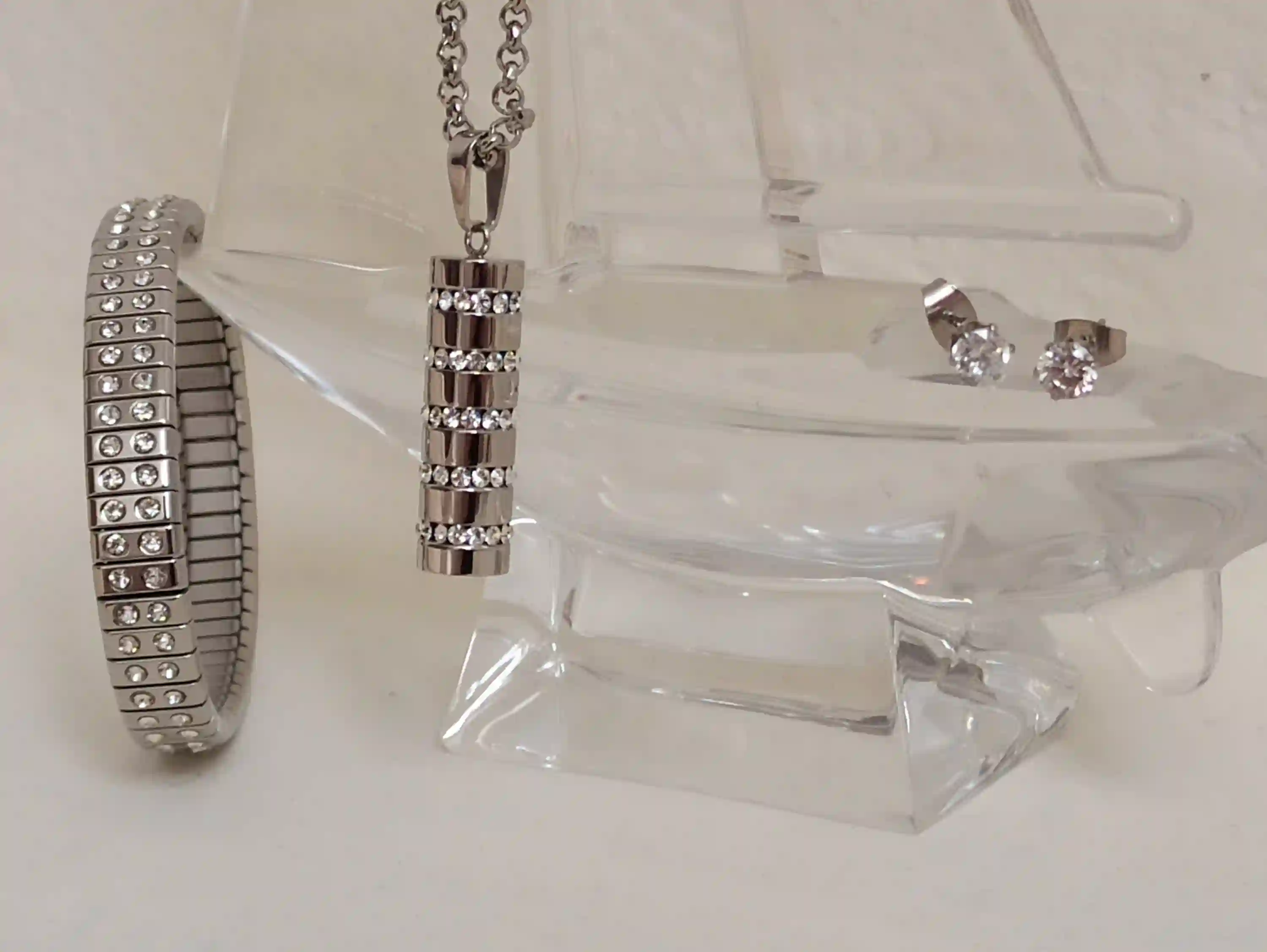 Silver SWAROVSKI Necklace Cylinder PARIS Necklace Wedding Pendant Modern Silver Necklace Jewelry Christmas Gift for Women Bridal Necklace 