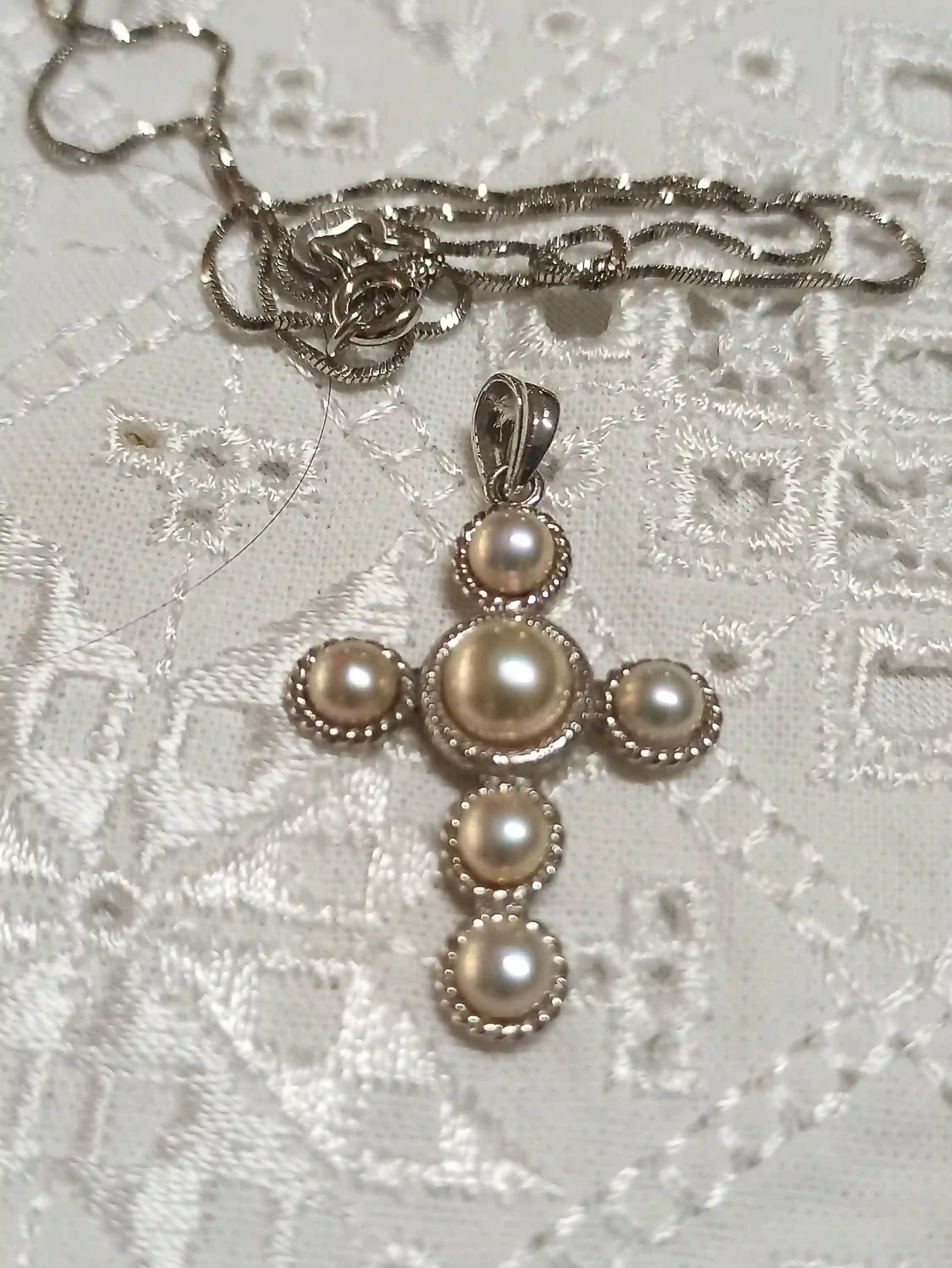 White Pearl Necklace Cross Pendant SILVER /Real Pearl Cross On Chain Silver/Baptism Cross/Christening Cross/ First Communion Gift for girls/ 