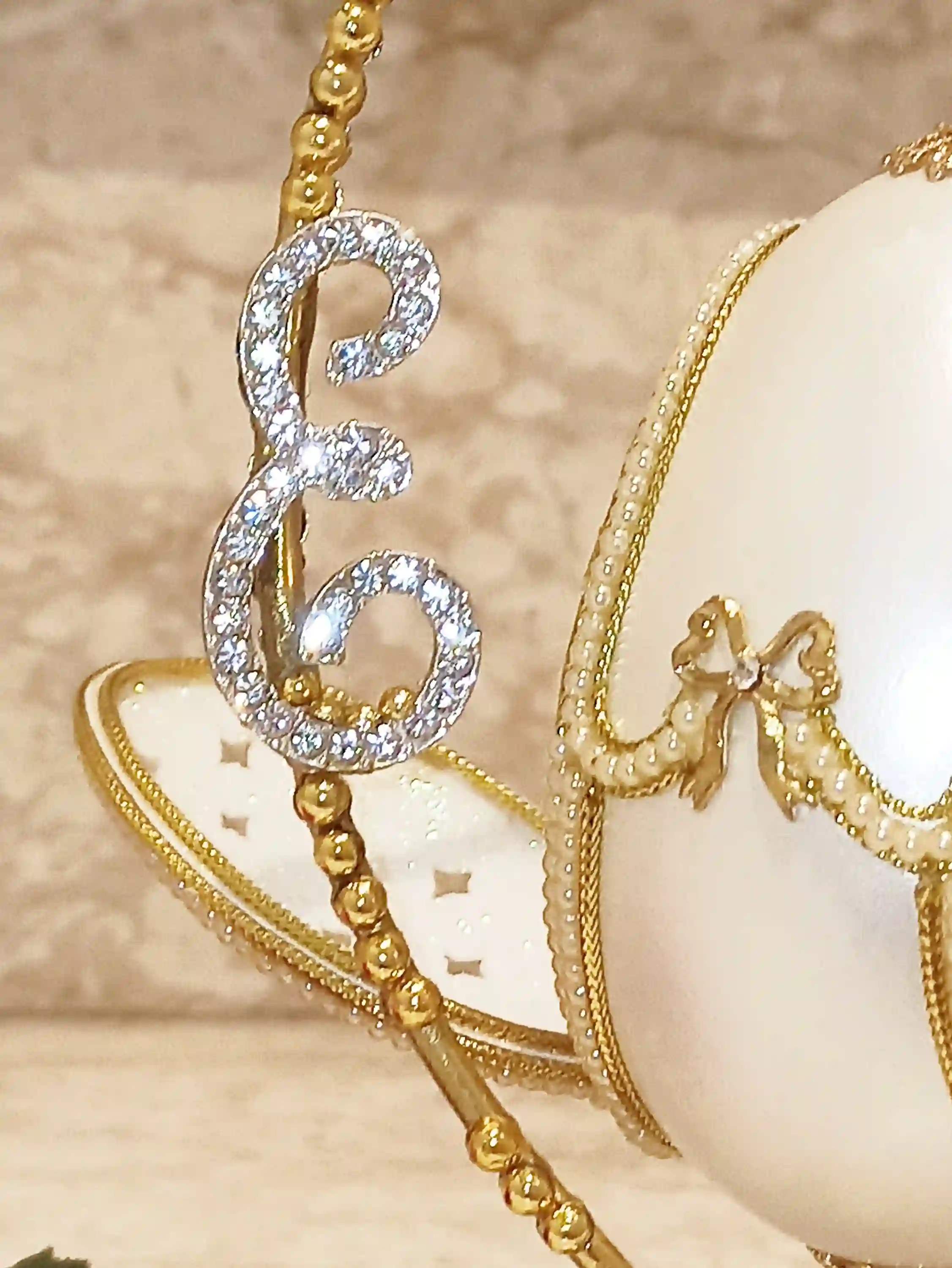 Faberge-Style egg Personalised Initial Artisan Wedding Anniversary Gift for couple 24k GOLD HANDCARVED Natural egg Newlywed gift for Bridal Shower 