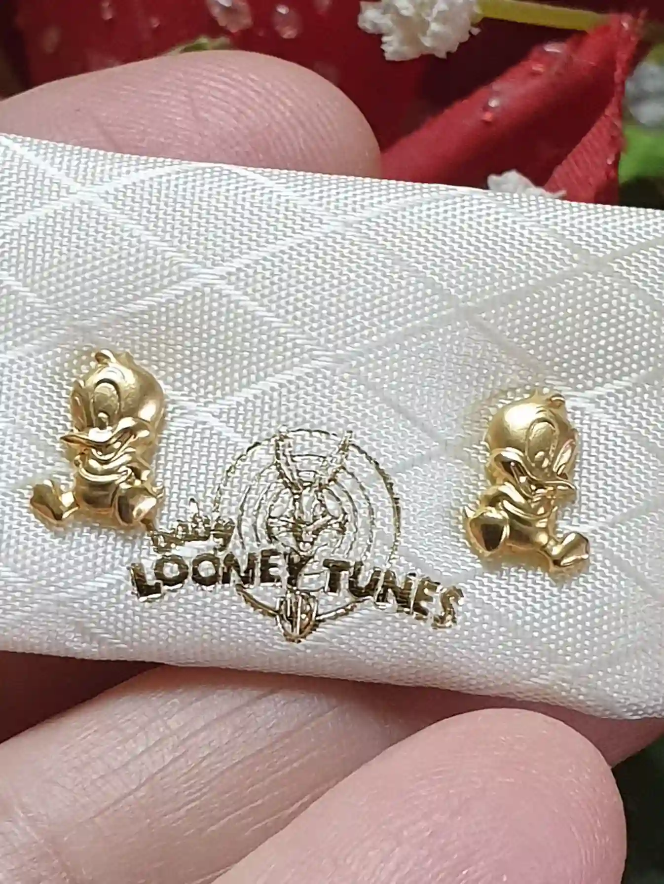 Solid 18k GOLD Earrings Donald duck gift Original Looney Tune/Girls earrings studs Gold Animal Warner Bros/Baptism gift girl Cartoon earring 