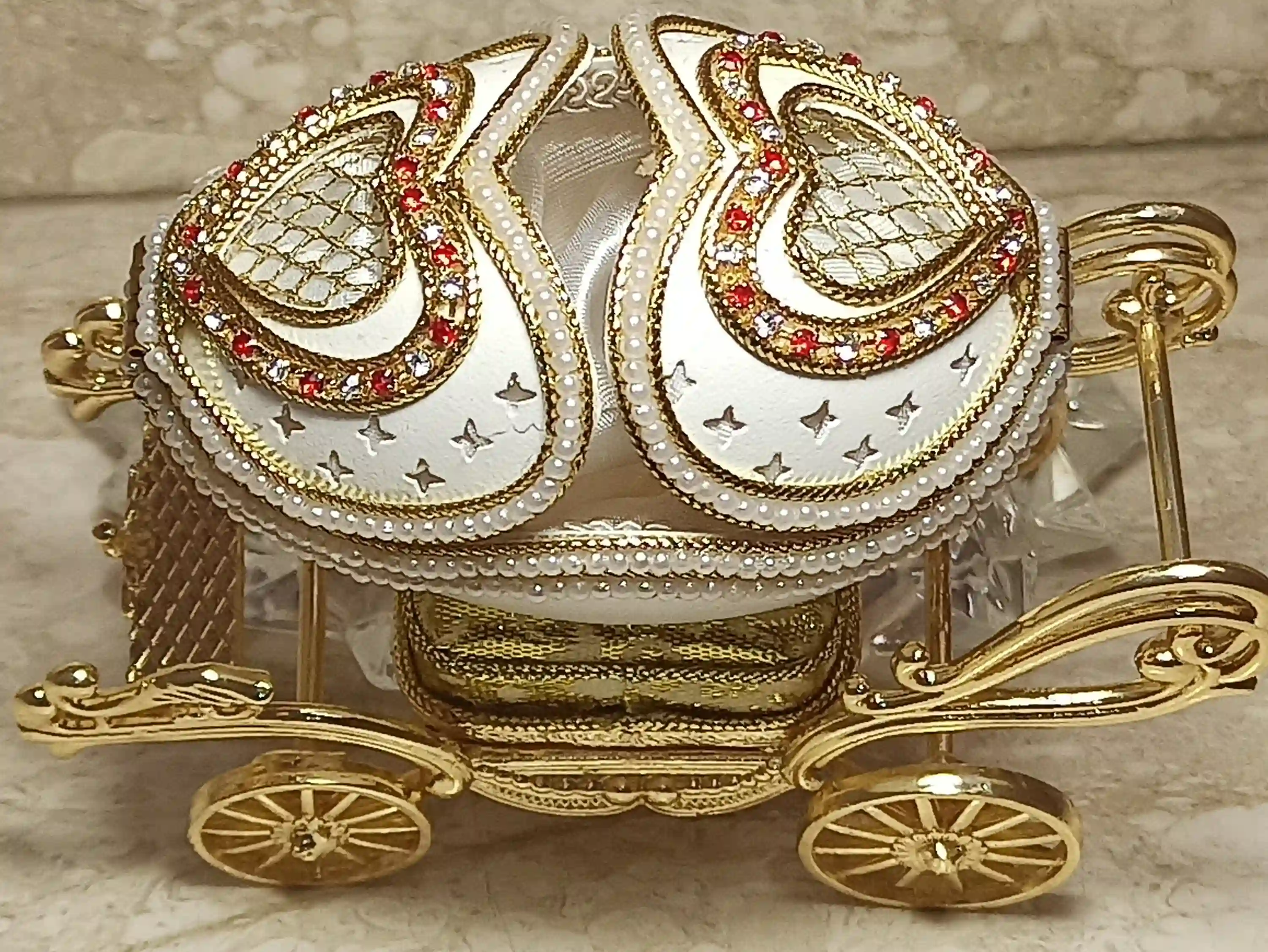 Faberge egg Musical Jewelry Box 24k GOLD REAL Egg HANDCARVED Faberge Egg Gift for mum Unique wedding gift Wife Anniversary Best mom gift 