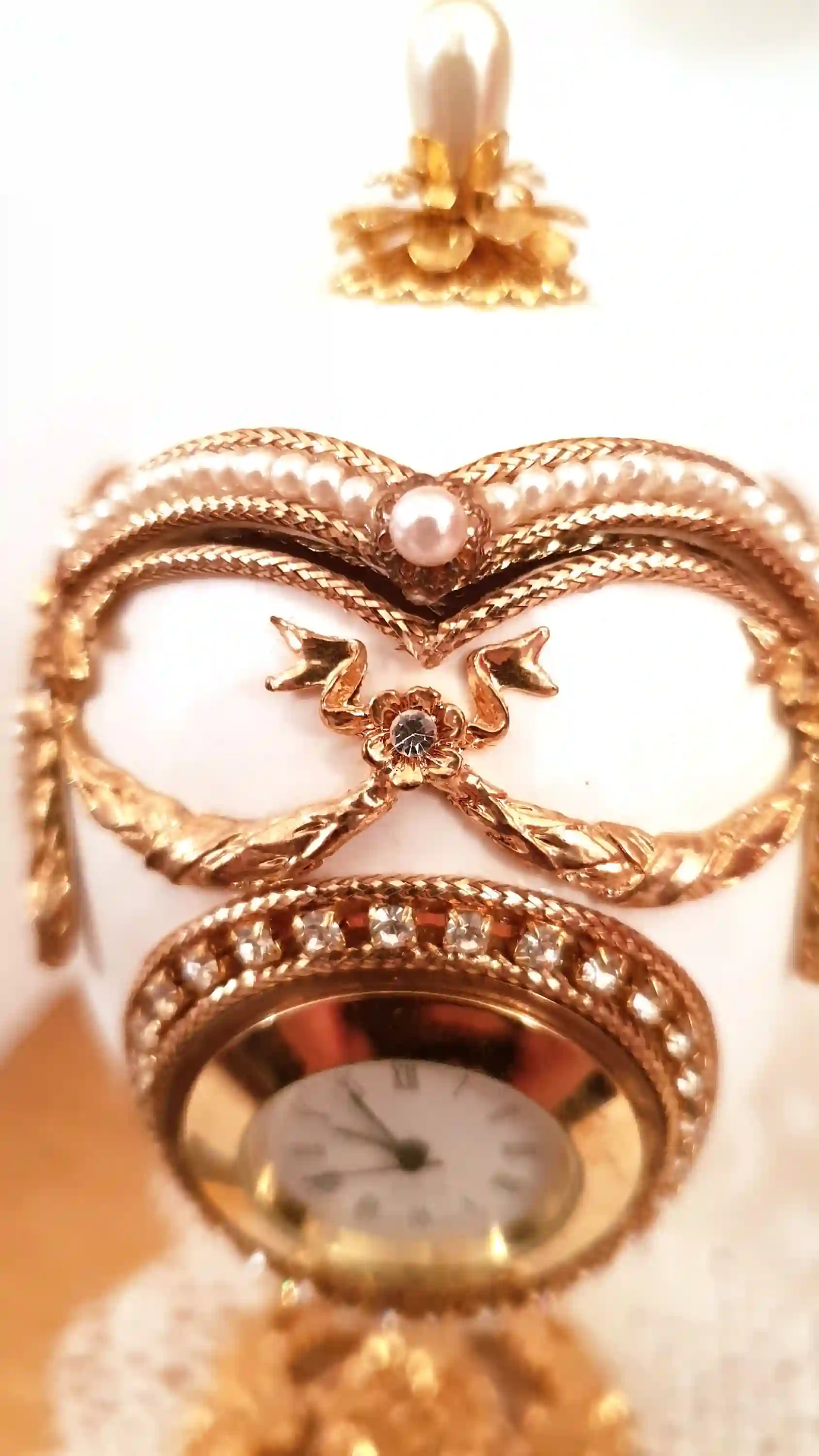 1996 Faberge Antique Clock Faberge egg Wedding Ring Box Engagement Proposal Ring Box 24k Gold Art Deco Faberge style 25th Anniversary Gift 