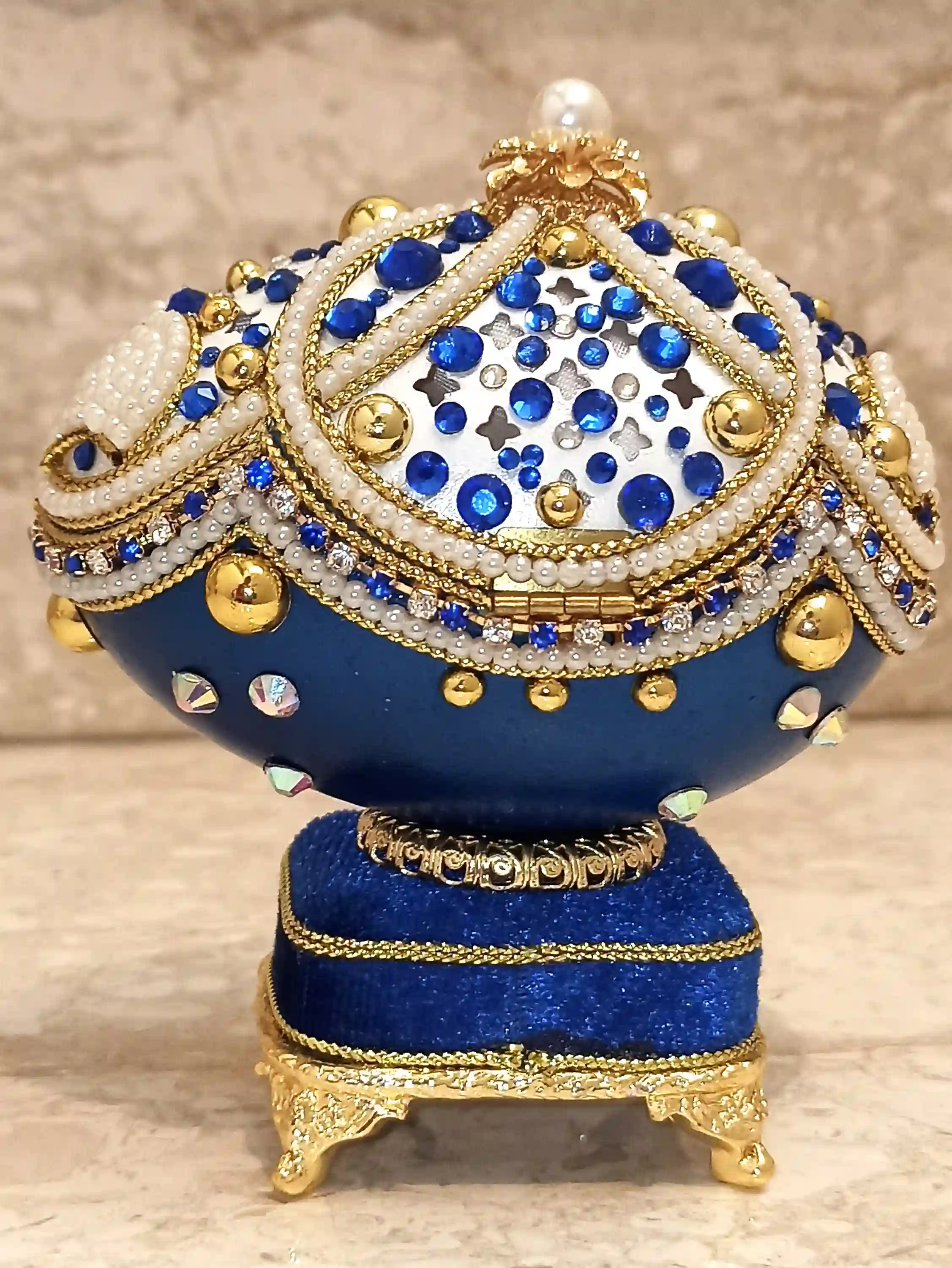 RARE-Limited Edition-Faberge Egg- Faberge Easter Egg-Faberge Style Egg-Faberge egg Trinket Box-Faberge Egg Music Box-24k GOLD-Sapphire Gift 
