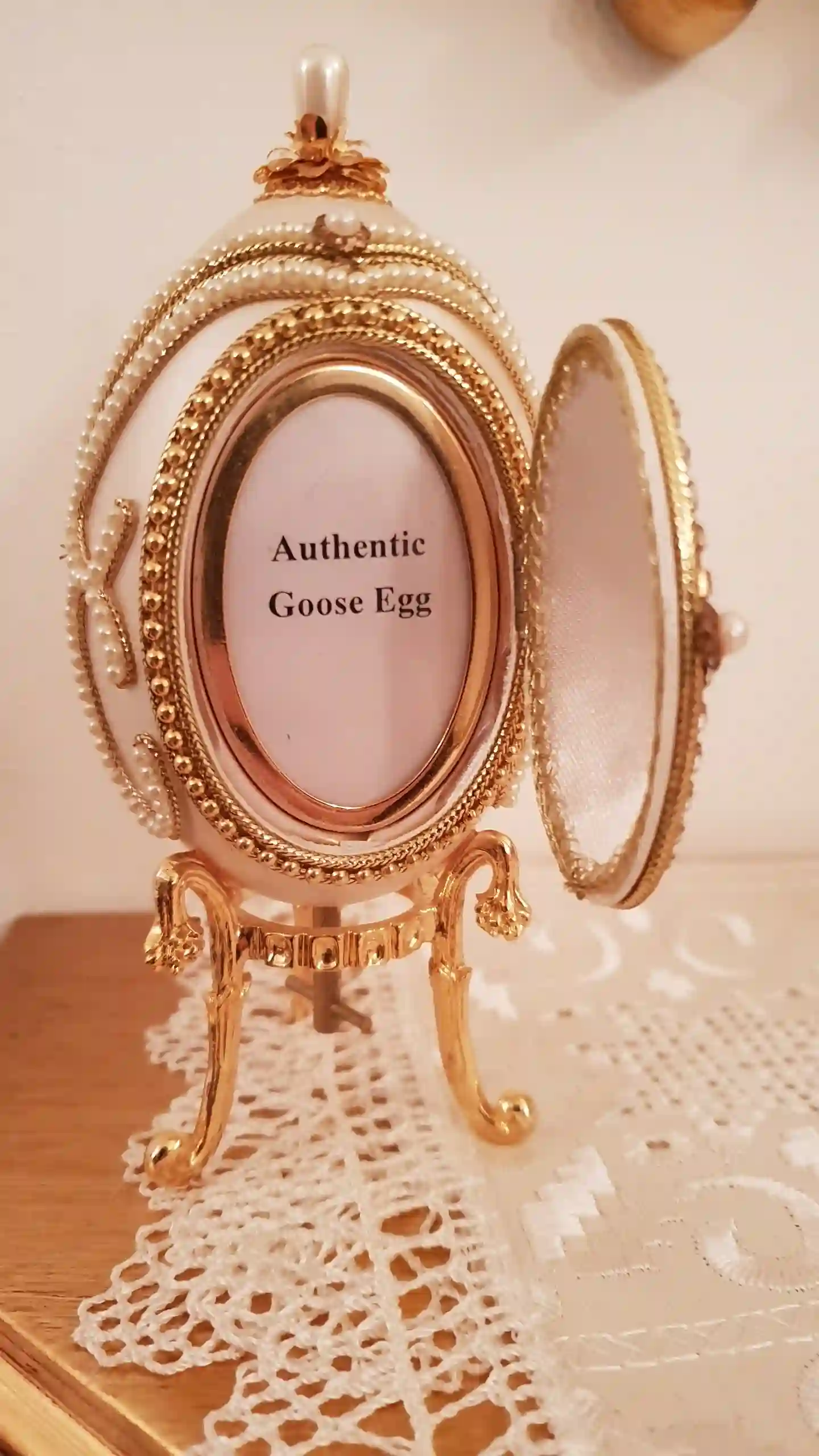 Last One Faberge style egg VINTAGE White FABERGE egg Trinket Box Handcarved Egg Faberge egg Foto Picture frame Faberge egg Ornament Wedding 