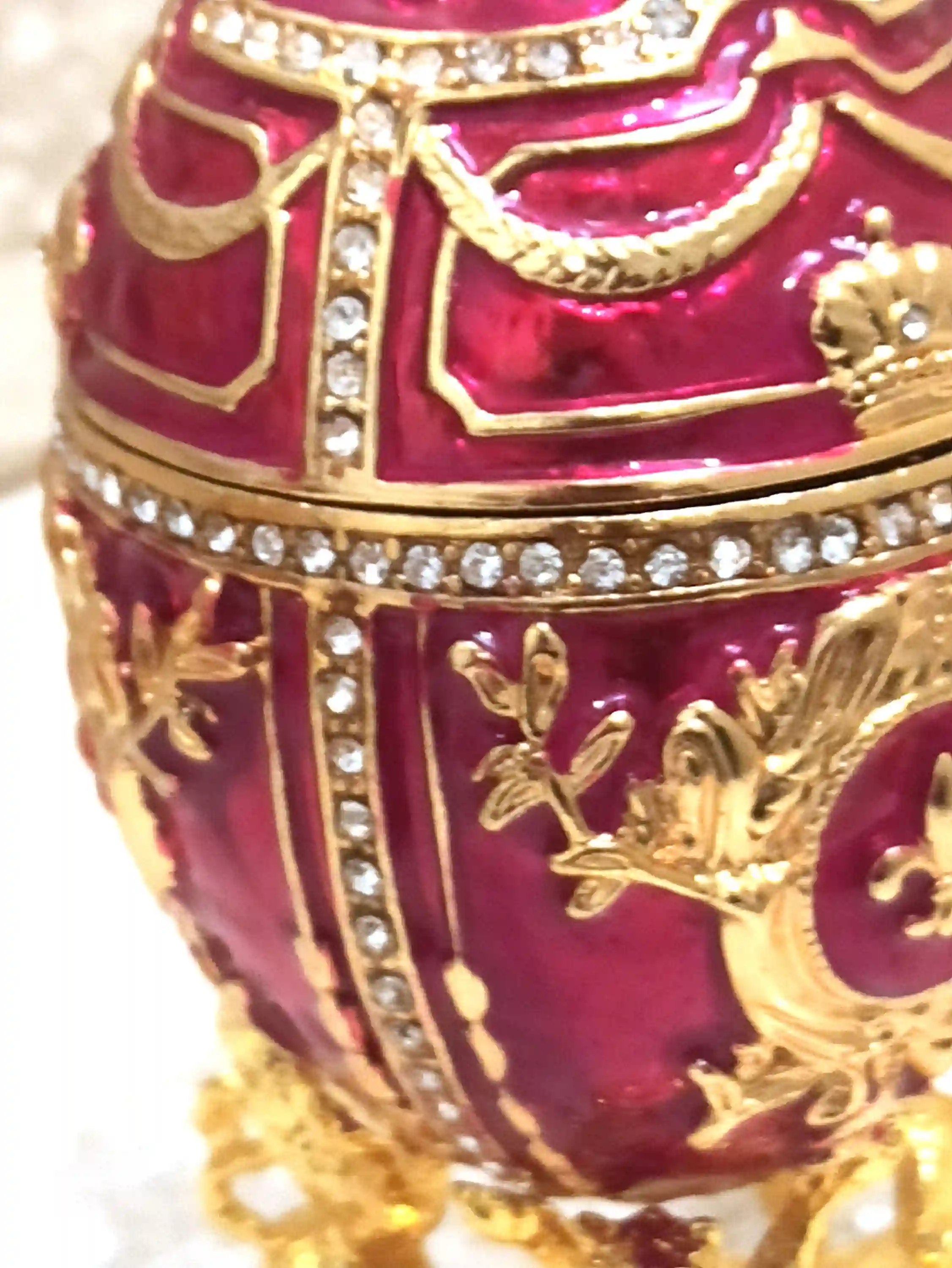 Imperial Faberge-Style Egg Trinket Jewel Box with Lions & Emperor's Crown 16.8cm (6.5'') Red 200 HANDSET 5ct Swarvoski Diamond Christmas present 