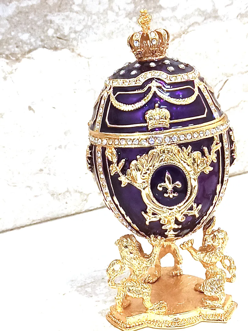 Coronation Lion Fabergé Egg Trinket Box 24kt Gold / Fabergé Collectibles / Fabergé Egg Ornament / Fabergé Egg Jewelry Boxes / Fabergé Egg Style