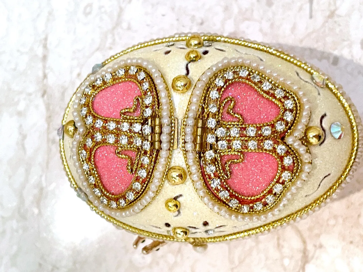 Couple NATURAL Fabergé Egg style Musical Pure GOLD Fabergé Jewelry Box Fabergé Egg Trinket Box Handmade Crystal Diamond Wedding Anniversary