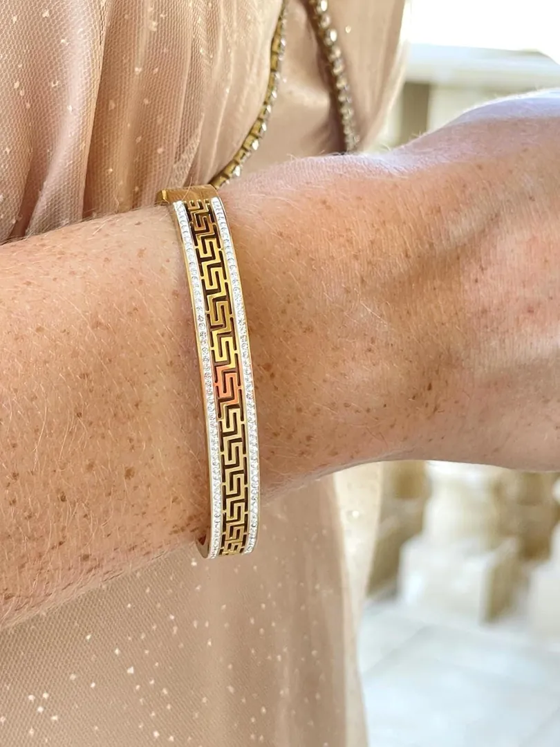 18Kt Yellow Gold Set Ancient Greece Jewelry Greek Meander Set Greek Key Bracelet + Greek Key Earrings Greek Jewelry Good Luck Infinity Set
