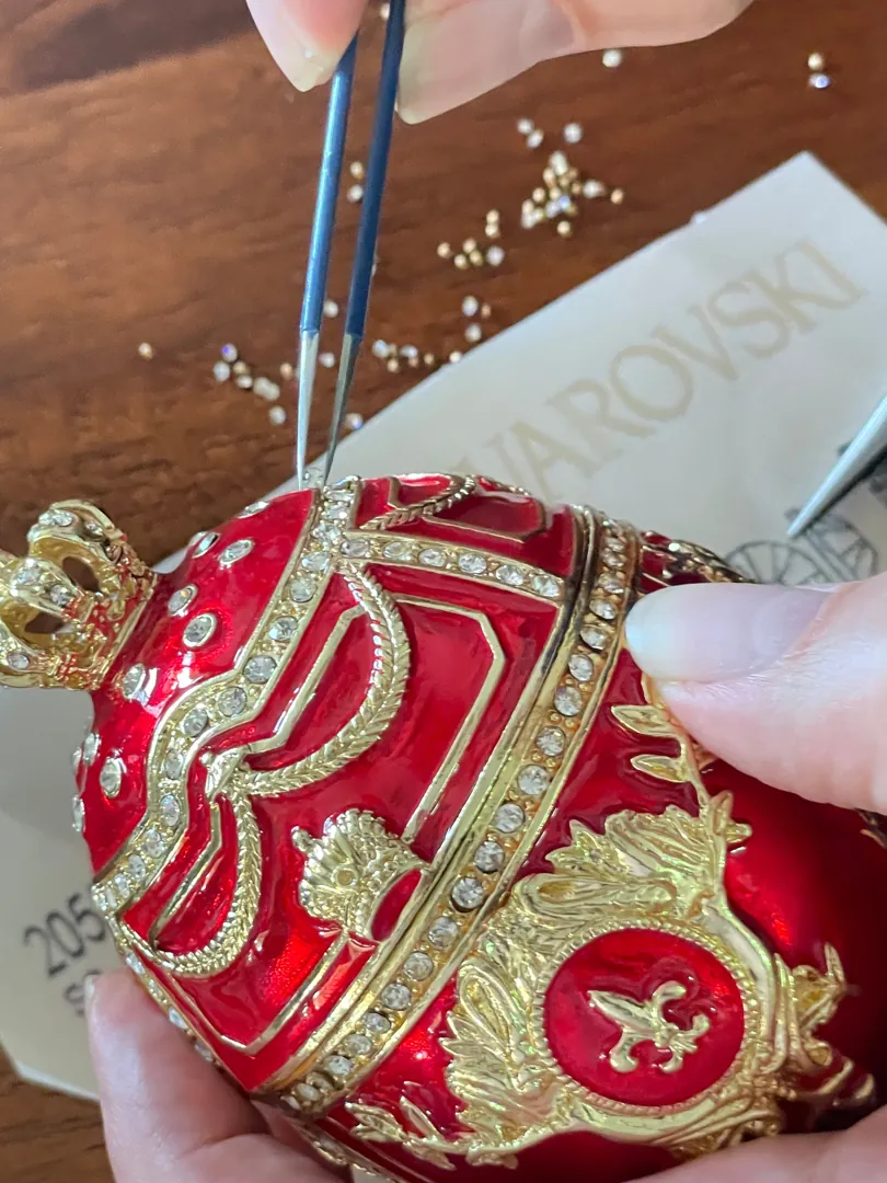Ruby Red Faberge Egg Mom Birthday Gift Faberge Trinket Box 24k Gold 200 Austrian Crystal Handset Fabergé Love Gifts for Wife Handmade Ornament