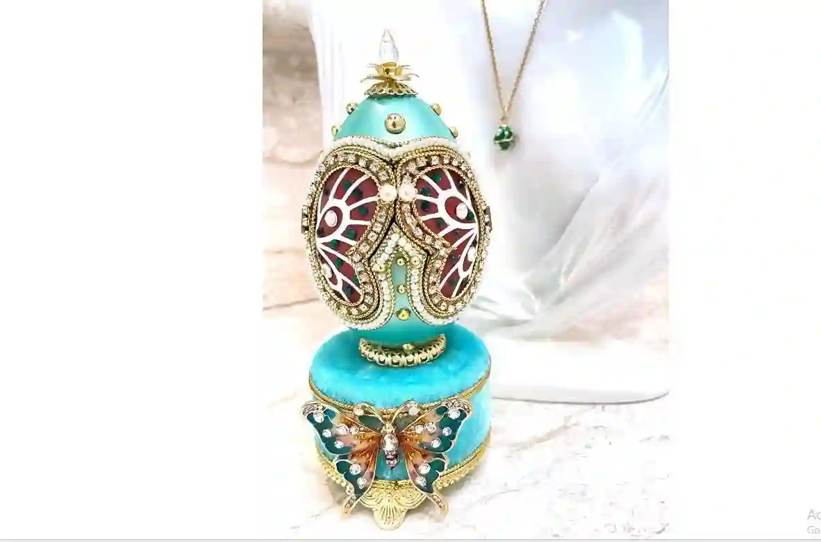2002 Imperial Faberge Egg ANTIQUE Faberge style Egg Butterfly & Faberge NECKLACE Faberge Musical Egg Faberge Ornament 21st Birthday present 