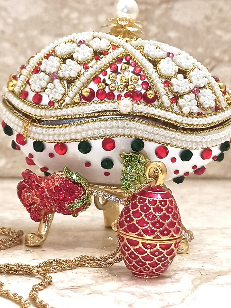 Faberge Egg Ornament + Faberge Egg Necklace + Ruby Gold Bracelet Maid of Honor Gift Bridal Shower Gift Music Birthday Gift for Her