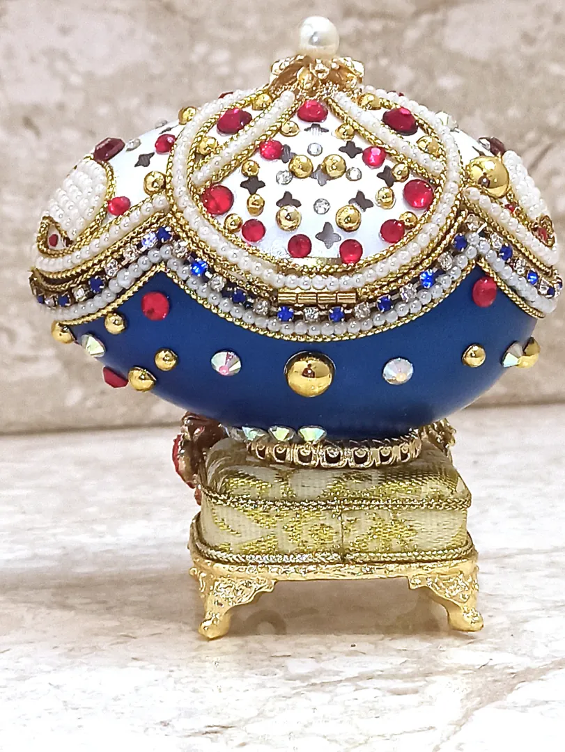 Faberge Egg Ornament & Faberge Egg Pendant Ruby Bracelet Gold Gift for Women - Fabergé Egg Style Unique Music Box Home Decor Gift for Her Birthday.