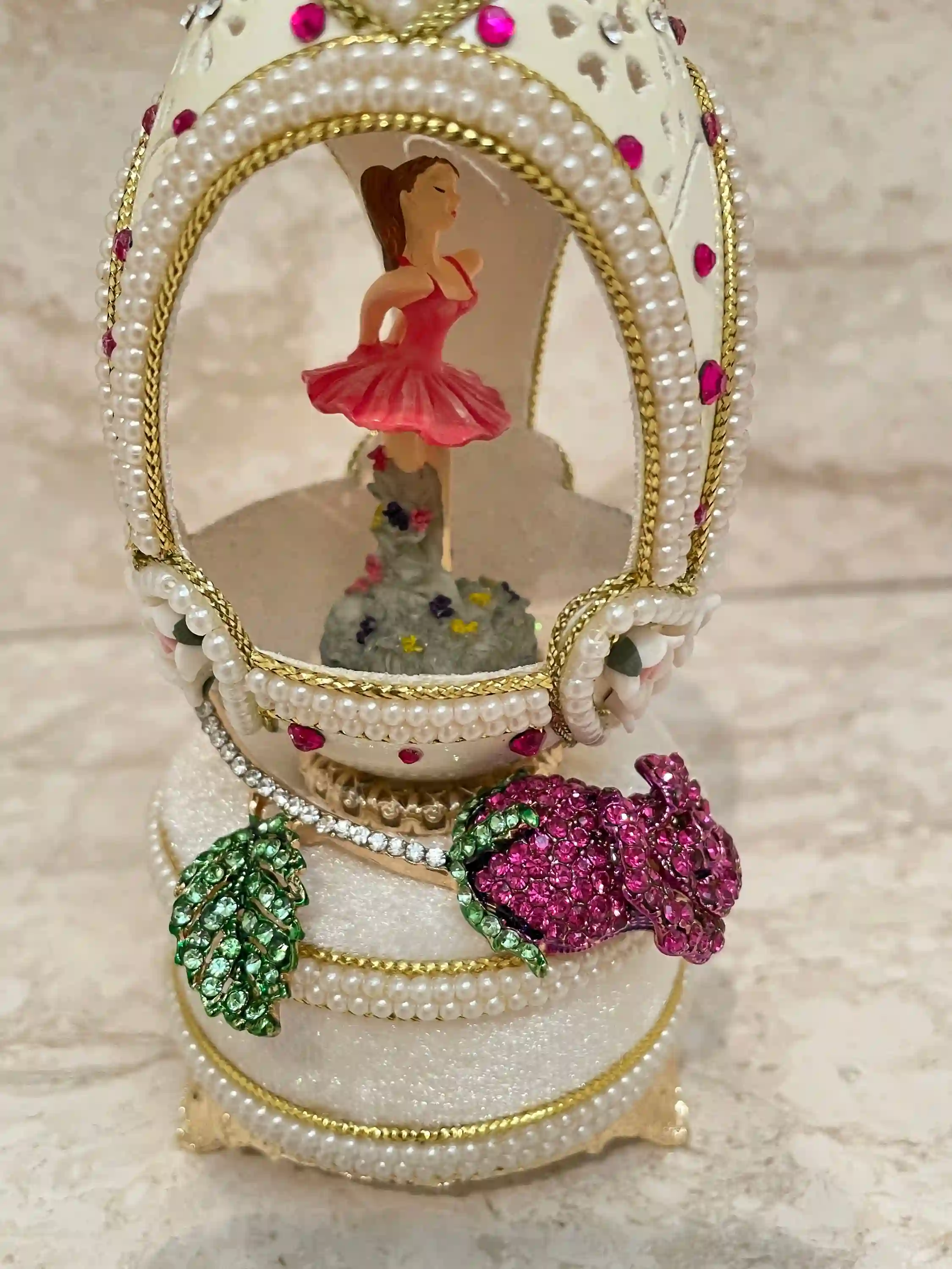 Luxurious 18th birthday Gift for Granddaughter 2005 PINK Faberge Egg Music Box & Faberge Egg Style NECKLACE BALLET Gift for Ballerina Ballet 
