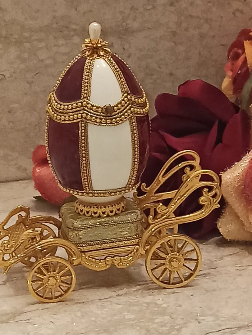 Faberge Egg 2001 Vintage 24K Musical Faberge Egg Style Trinket Natural Egg Ring Box Gift Fabergé Wedding Proposal Engagement Anniversary