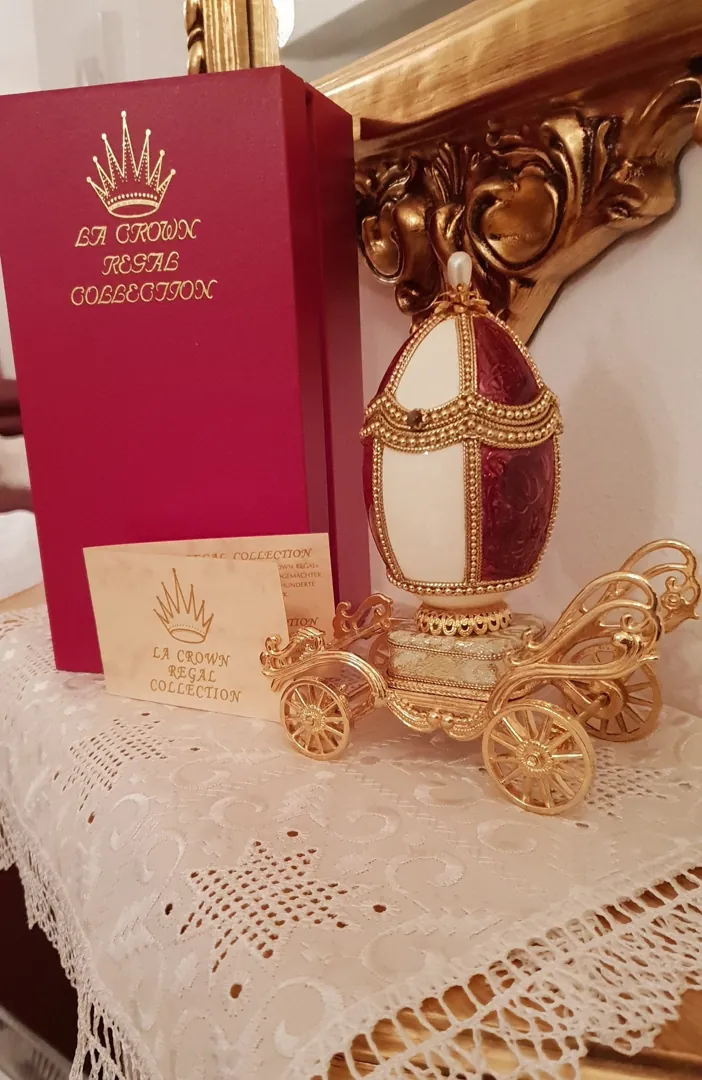 Faberge Egg 2001 Vintage 24K Musical Faberge Egg Style Trinket Natural Egg Ring Box Gift Fabergé Wedding Proposal Engagement Anniversary