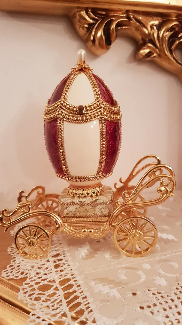 Faberge Egg 2001 Vintage 24K Musical Faberge Egg Style Trinket Natural Egg Ring Box Gift Fabergé Wedding Proposal Engagement Anniversary
