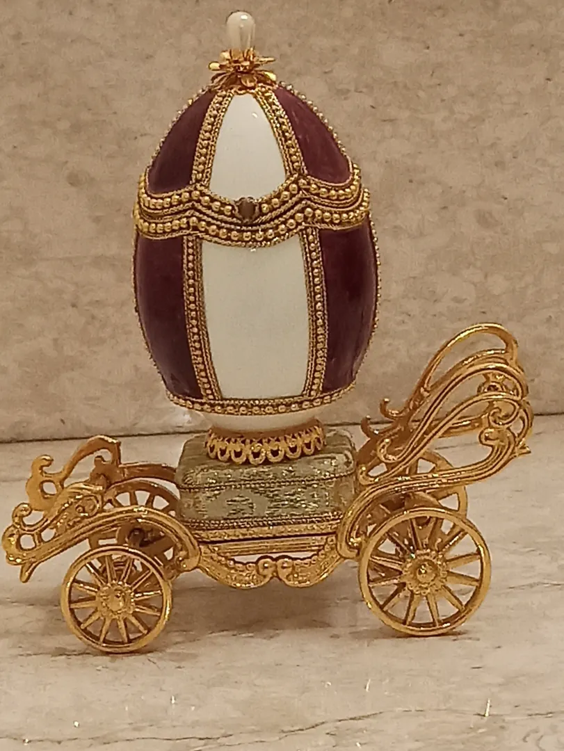Faberge Egg 2001 Vintage 24K Musical Faberge Egg Style Trinket Natural Egg Ring Box Gift Fabergé Wedding Proposal Engagement Anniversary