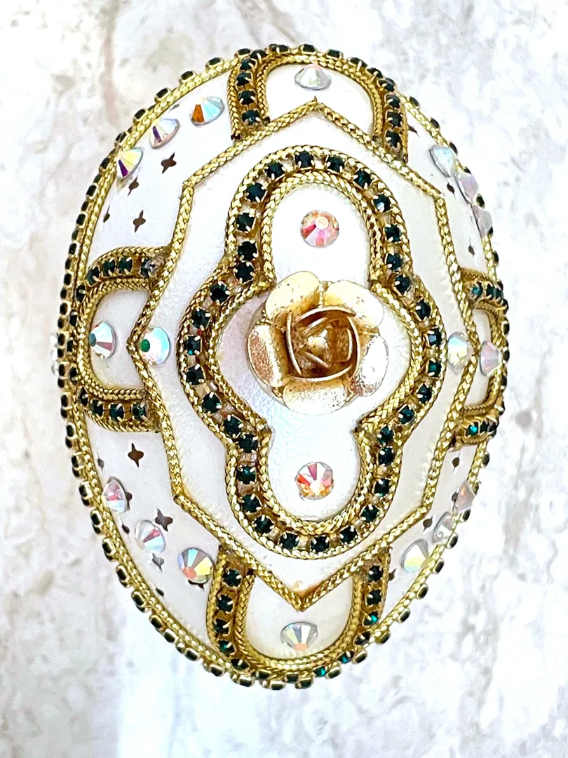 One of a Kind Wedding Gifts for Bride - Faberge Egg - Handcarved Natural Egg - Faberge Egg Music Box - Faberge Eggs Necklace Set - 24k Gold