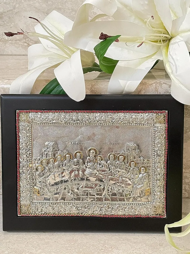 The Last Supper Icon Jesus Christ Orthodox Icon Religious Gift Mystical Supper Icon Solid Silver Icon 408 Gems Handpainted Icon Christmas