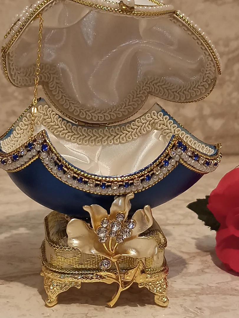 FABERGE Egg, Gift for Couple Wedding, One of a Kind, Unique Wedding Gift Ideas, Mother-in-Law Gift, Faberge MUSIC Box, Sapphire, 24k Gold