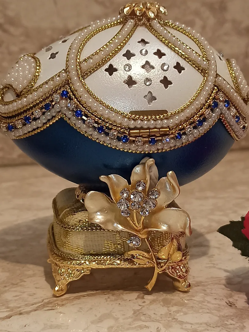 FABERGE Egg, Gift for Couple Wedding, One of a Kind, Unique Wedding Gift Ideas, Mother-in-Law Gift, Faberge MUSIC Box, Sapphire, 24k Gold