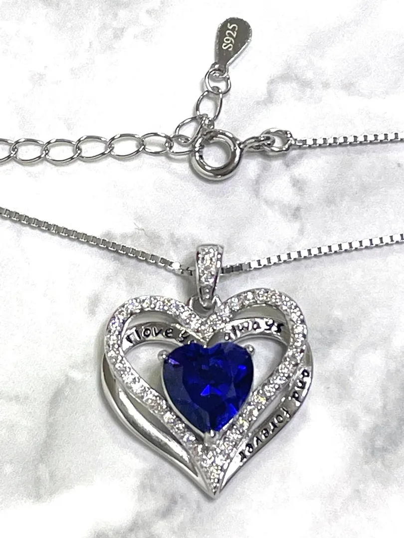 3.2ctw Natural Sapphire Heart Necklace Diamond Pendant Sapphire Jewelry Gift for Her September Birthstone Love Pendant 18k Gold Silver Birthday