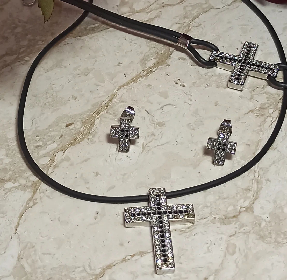 SILVER Modern CROSS Necklace set for women Swarovski Diamonds 1.64ct / Christian Jewelry / Cross Pendant Necklace Bracelet Earrings Silver Gift