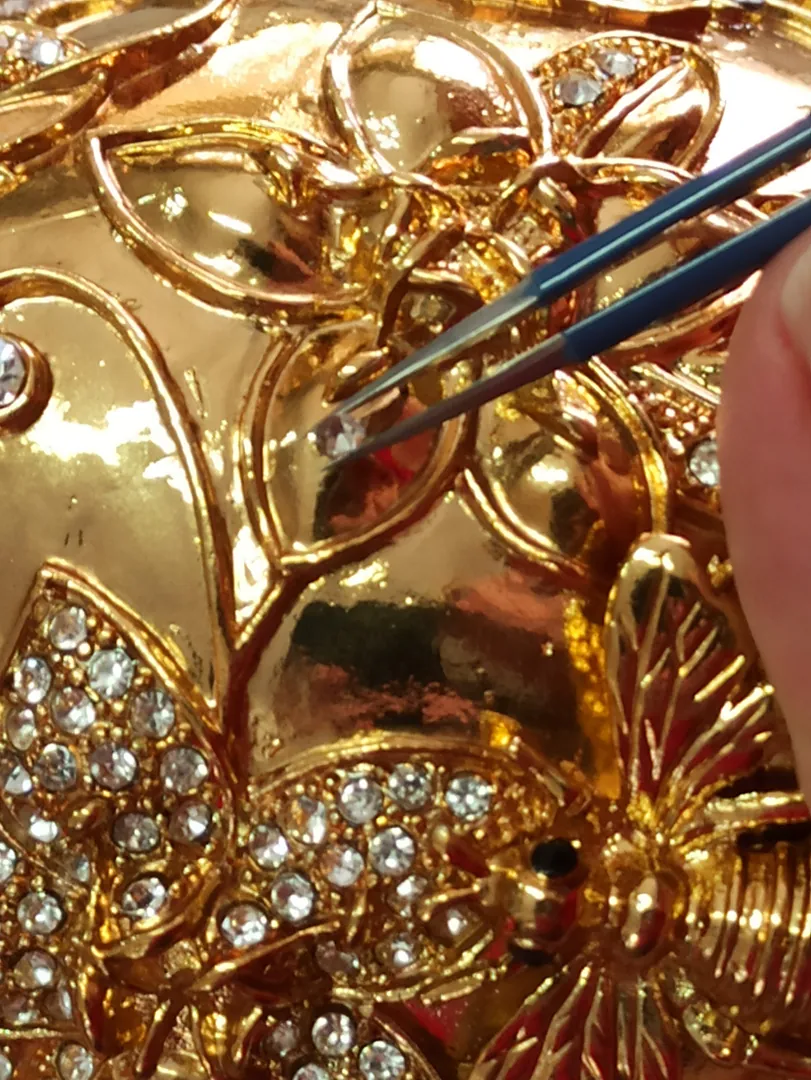 Exquisite Faberge Egg GOLD 24k Fabergé Egg Pendant + Faberge Egg Style Pomegranate + Good Luck Wedding Ring Box 450 Crystal Diamonds Handset