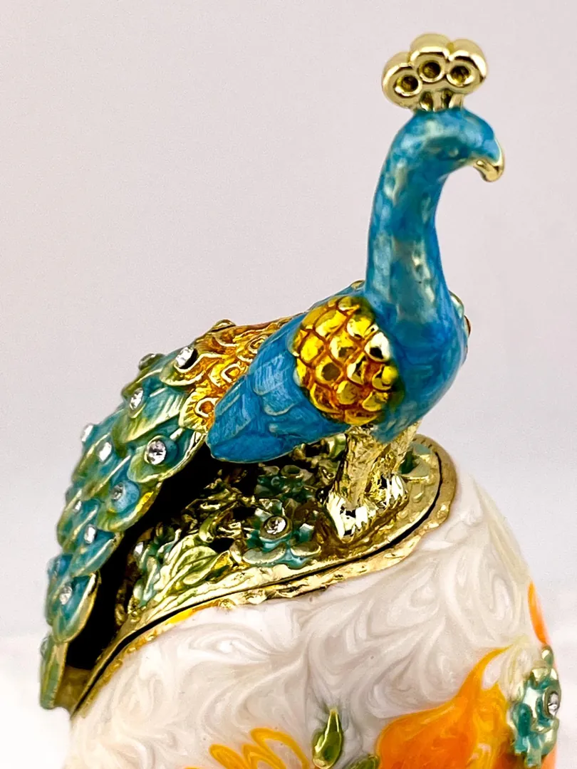 PEACOCK  PierreLorren Faberge Easter Eggs Russian Faberge style Swarovski Pure GOLD Handmade Son Birthday Protection Wealth LUCK Anniversary Gift Men