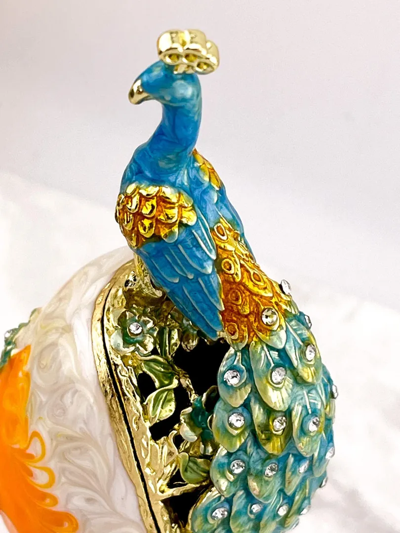PEACOCK  PierreLorren Faberge Easter Eggs Russian Faberge style Swarovski Pure GOLD Handmade Son Birthday Protection Wealth LUCK Anniversary Gift Men