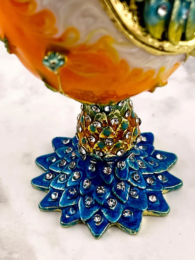 PEACOCK  PierreLorren Faberge Easter Eggs Russian Faberge style Swarovski Pure GOLD Handmade Son Birthday Protection Wealth LUCK Anniversary Gift Men
