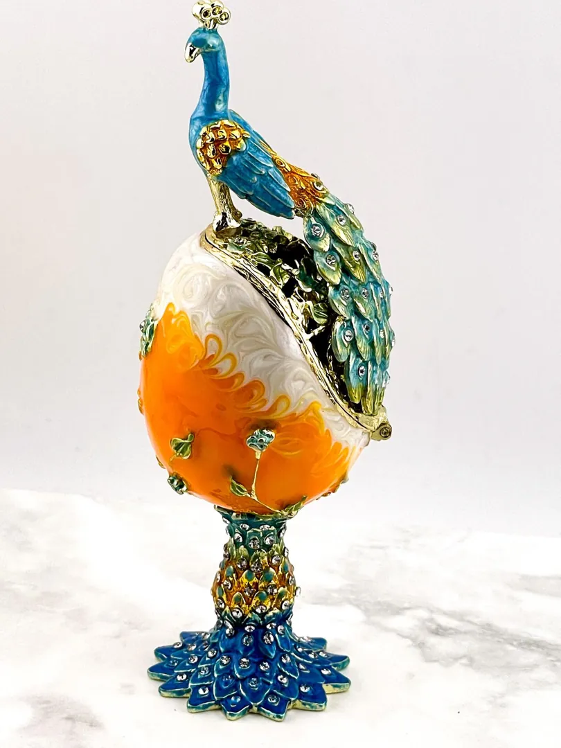 PEACOCK  PierreLorren Faberge Easter Eggs Russian Faberge style Swarovski Pure GOLD Handmade Son Birthday Protection Wealth LUCK Anniversary Gift Men