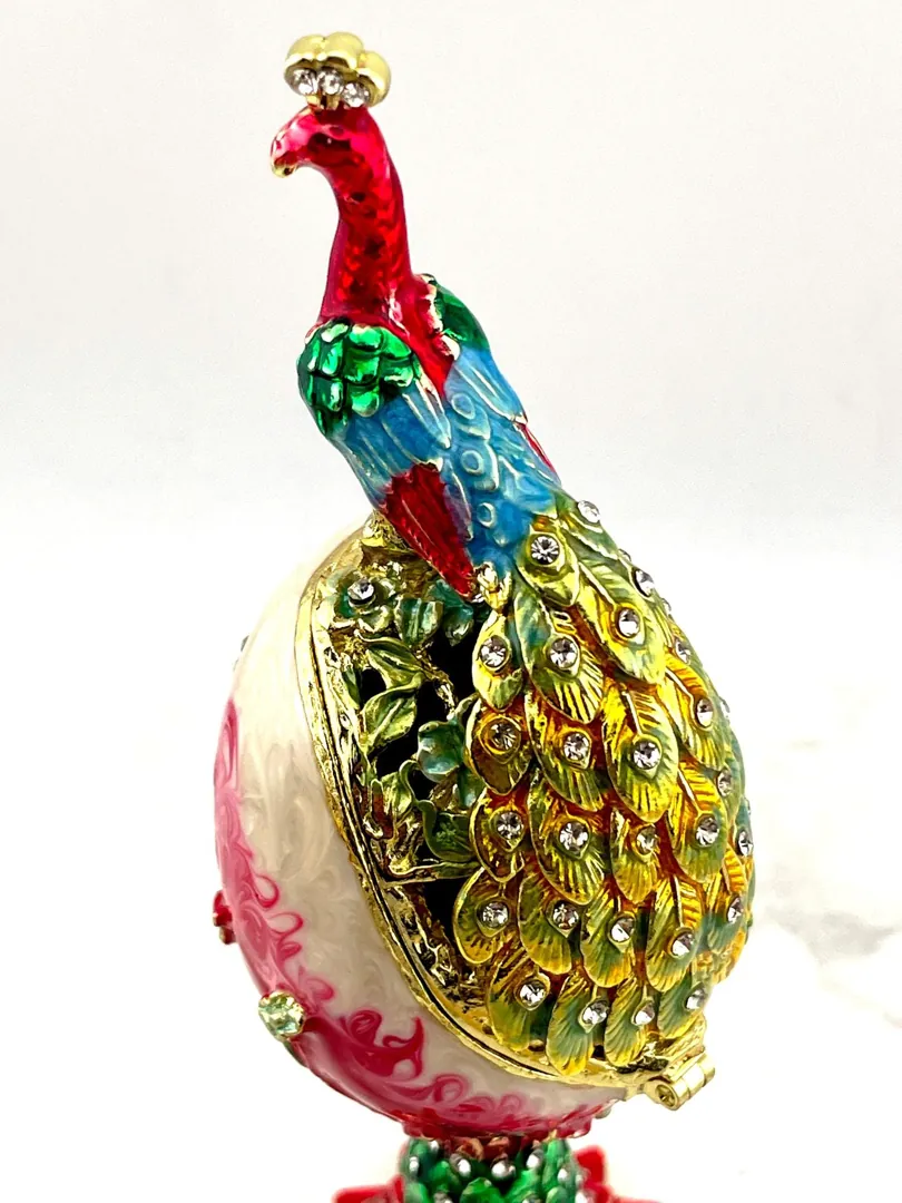 PEACOCK  Pierre Lorren Green Faberge Easter Eggs Russian Faberge Style Swarovski Pure Gold Handmade Son Graduation Wisdom Good Luck Boyfriend Gift