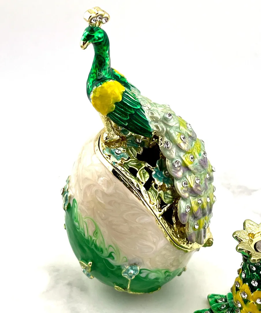 PEACOCK  Pierre Lorren Green Faberge Easter Eggs Russian Faberge Style Swarovski Pure Gold Handmade Son Graduation Wisdom Good Luck Boyfriend Gift