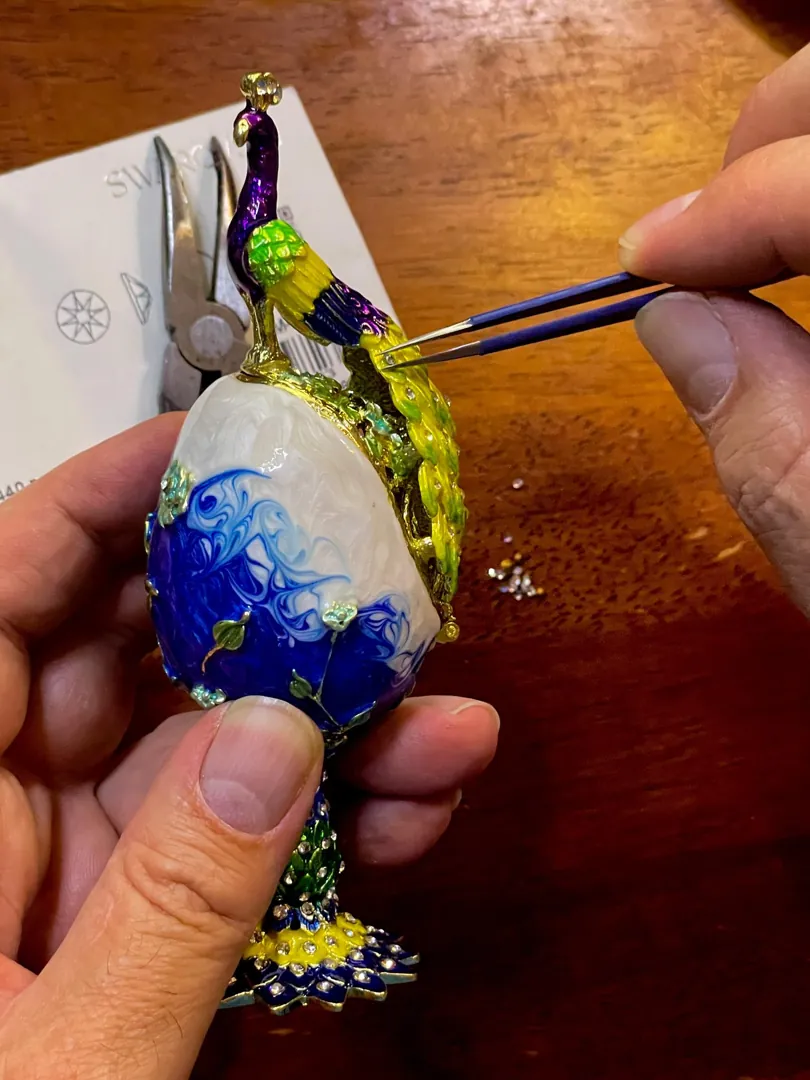 PEACOCK  Imperial Faberge Egg, Russian Faberge style, Swarovski, pure gold decor, 