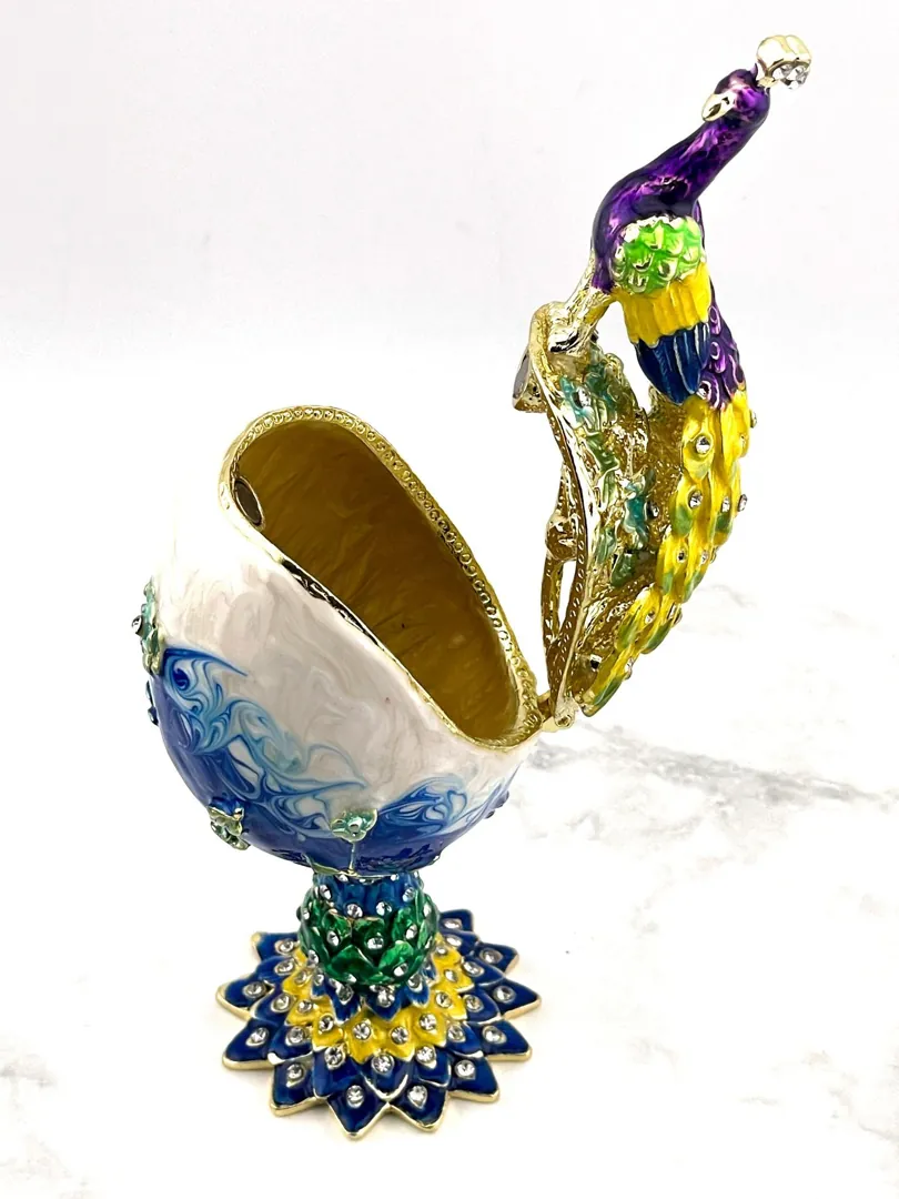 PEACOCK  Imperial Faberge Egg, Russian Faberge style, Swarovski, pure gold decor, 