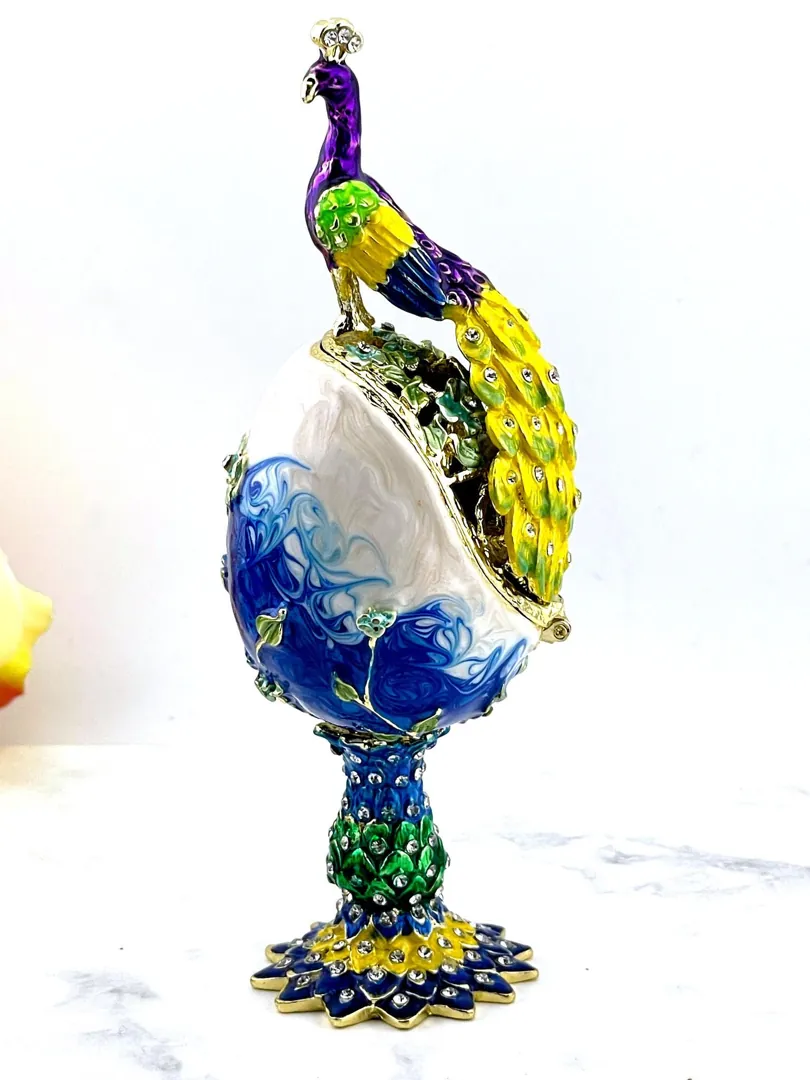 PEACOCK  Imperial Faberge Egg, Russian Faberge style, Swarovski, pure gold decor, 
