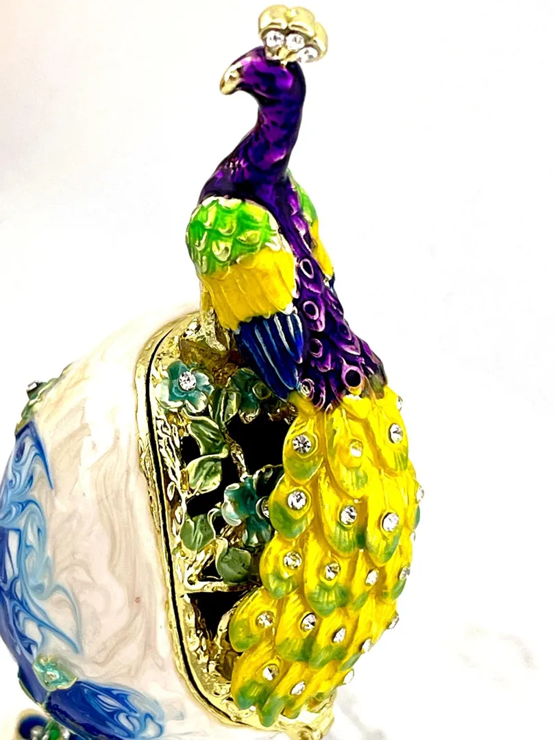 PEACOCK  Imperial Faberge Egg, Russian Faberge style, Swarovski, pure gold decor, 