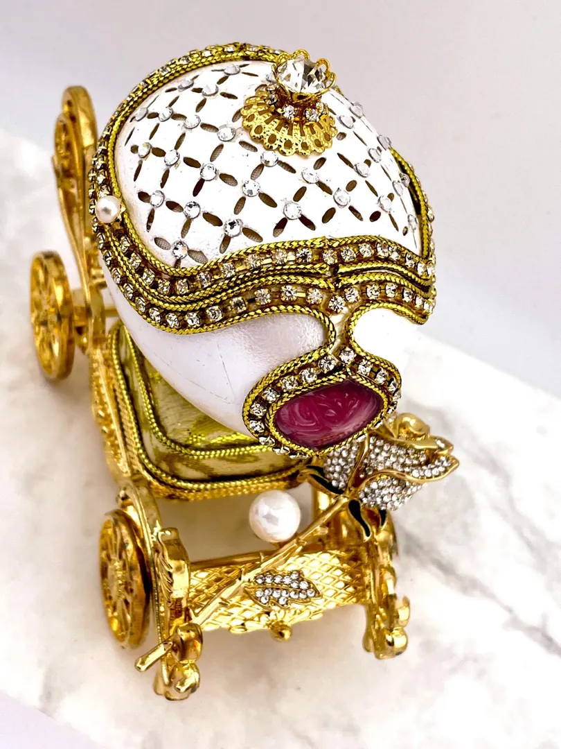 1985 Vintage Russian Faberge Egg Music Box Natural Fabergé Style Egg Pure Gold Decor Austrian Crystal Diamond Wedding Gift by Pierre Lorren