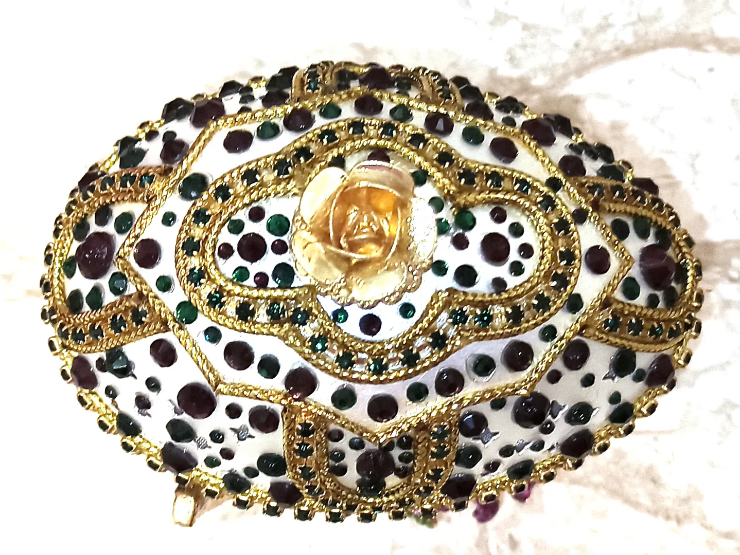 One of a Kind, Fabergé Egg Style Jewelry Box Set, Amethyst, Fabergé Egg, Musical, Fabergé Egg Box & Handmade Bracelet, 24K Gold, Handcarved.