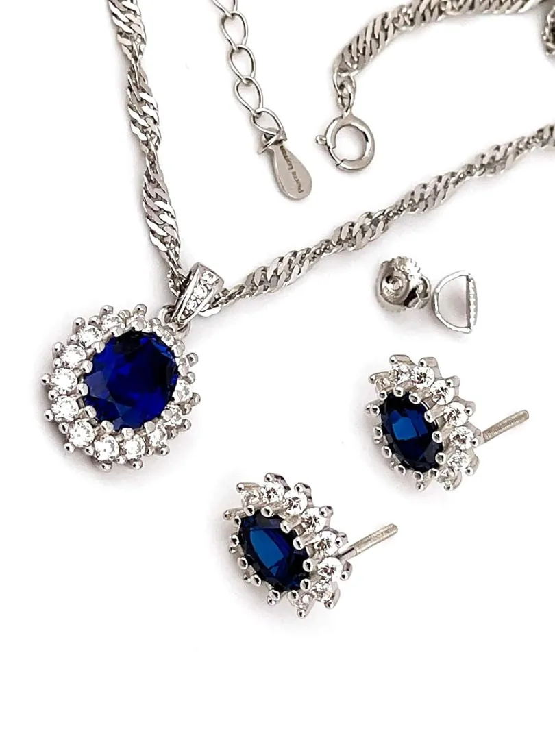 2ct Natural Sapphire Diamond Jewelry Lady Diana Sapphire Necklace 18k White Gold Silver Sapphire Birthstone Jewelry Birthday Gift for Sister