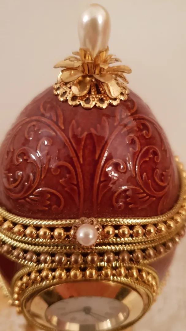 1992 Vintage Clock Fabergé Egg Style Antique Egg for Father-in-Law Fabergé Egg 24k Gold Hand-Carved Natural Fabergé Egg Christmas Gift for Him