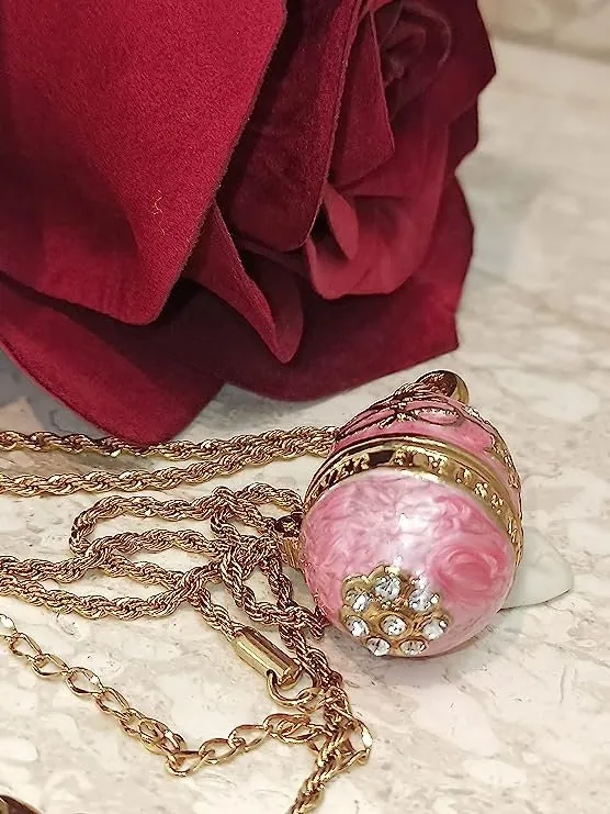 Faberge Egg Necklace Pink Jewelry Set: Faberge Egg Pendant & Bracelet in Gold with 114 Austrian Crystals. Handmade Push Present for Mother in 24k.