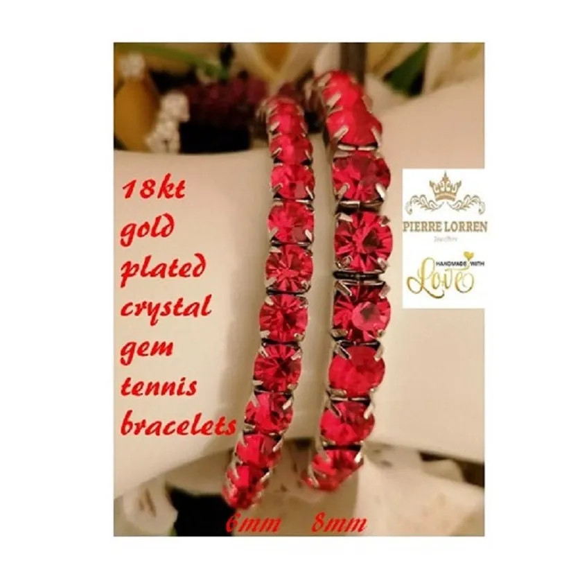 RUBY Jewelry, 18K White Gold Austrian Crystal Tennis Bracelet, Ruby Jewelry for Her July Birthstone, Bridesmaid Tennis Bracelet for Wedding.