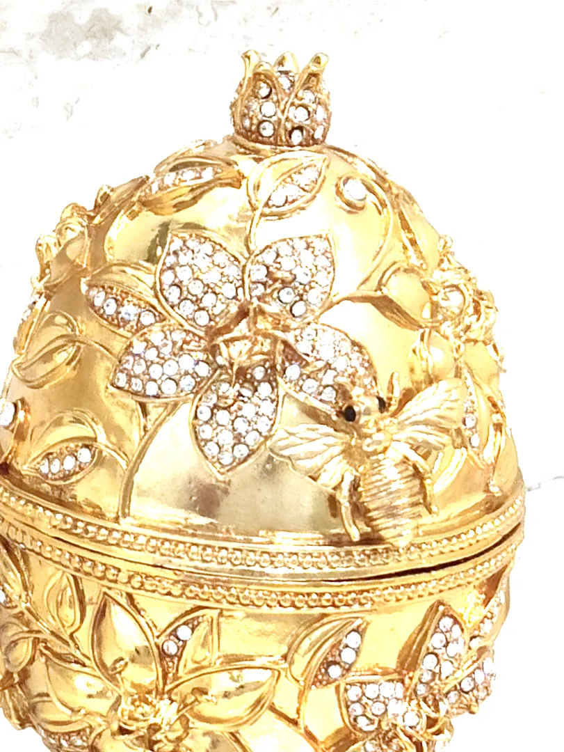 Egg Fabergé, Luxury Wedding Gift, Pomegranate, Faberge Egg Style, Pomegranate Ring Box, 24K Gold, Pomegranate Ornament, 450 Diamonds 10ct.