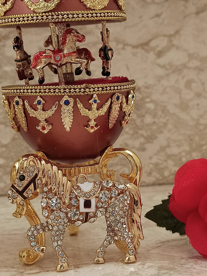 One of a Kind Horse Lover Gift for Teen Musical Carousel Horse Natural Faberge Egg 24k Gold Graduation Gift Idea College Grad Birthday Horse