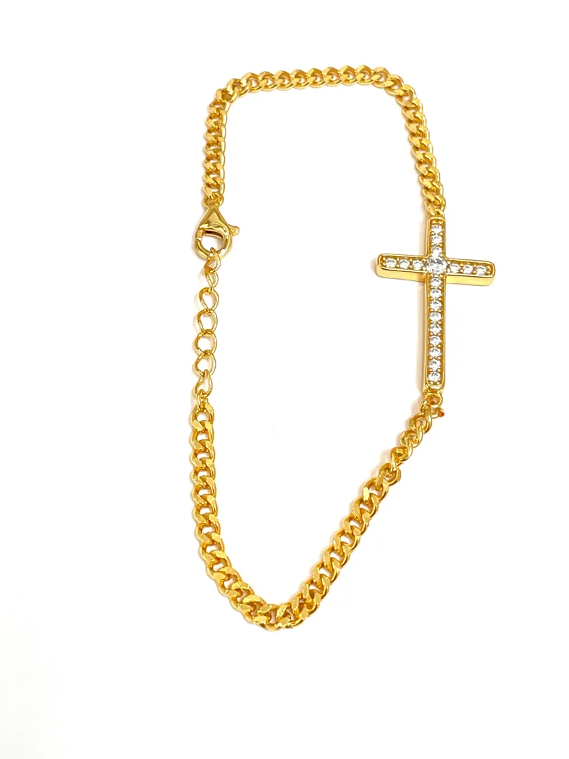 18k Gold Bracelet Cross Diamond Bracelets Religious Cross Christian Jewelry Yellow Vermeil Criss Cross Diamond Bracelet Protection Jewelry