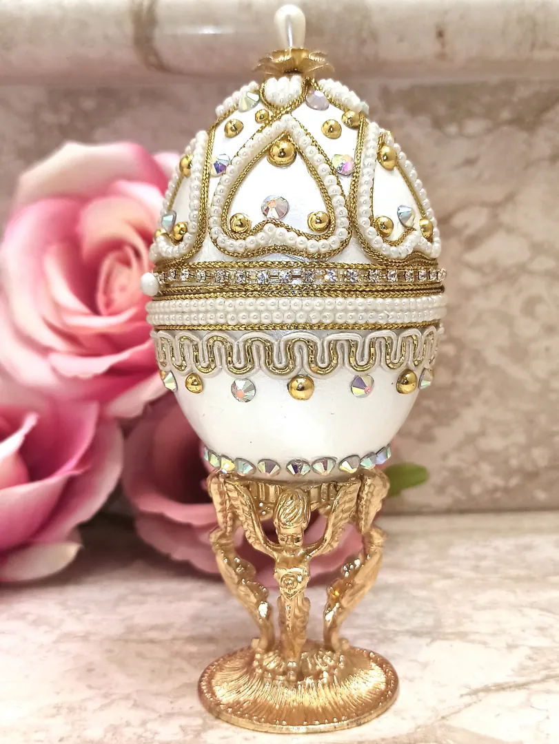 5ct, Angel, Baptism Cross Box, Egg Faberge, Guardian Angel Ornament, First Communion, Baptism Box, 24k GOLD, Christian Baby, Confirmation