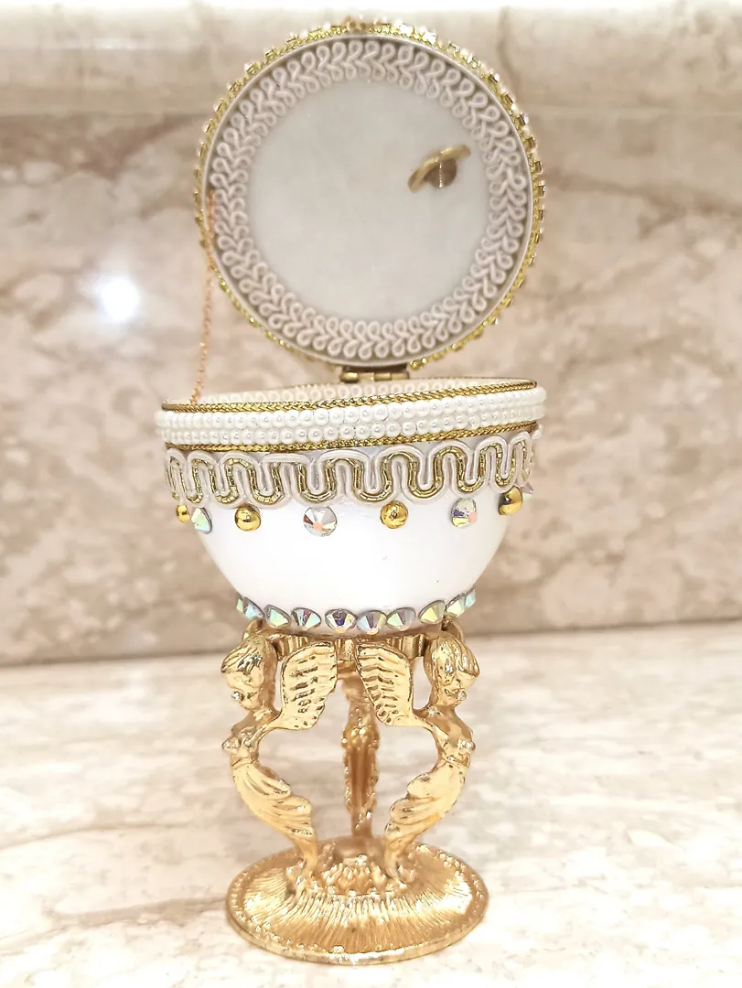 5ct, Faberge, Angel Vintage, Christian Trinkets, 24k GOLD, Faberge Egg, Angel Trinket Box, Christmas gift, Xmas Angel, Fabergé Egg style