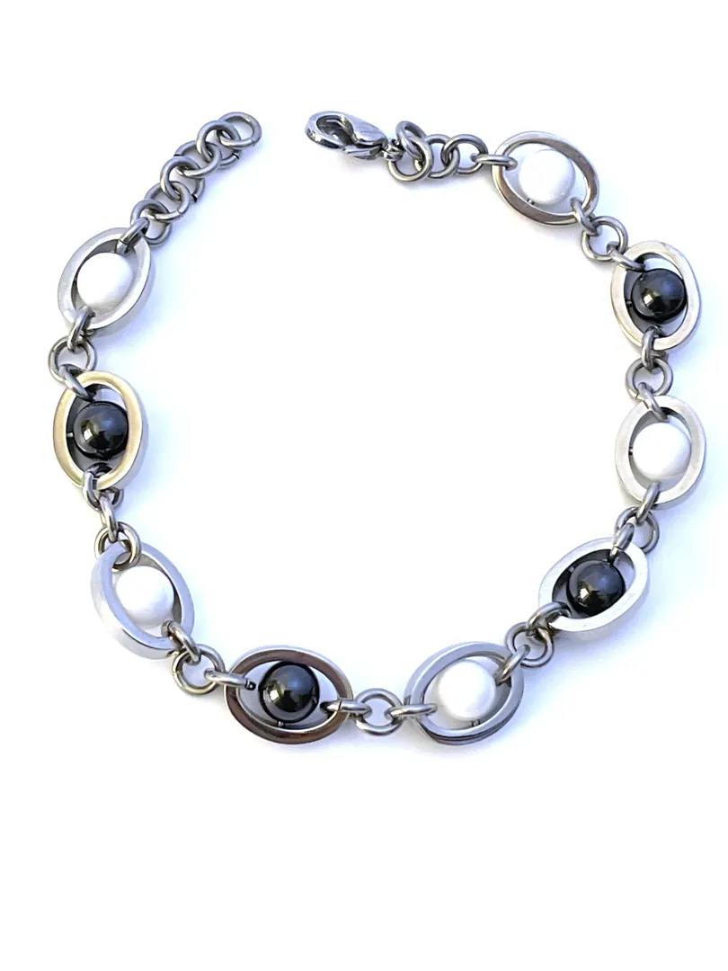 Unisex Handmade Bracelet, Silver White Onyx Jewelry, Black Onyx Bracelet, Evil Protection Jewelry, Protection Bracelet Gift for Couple Christmas.